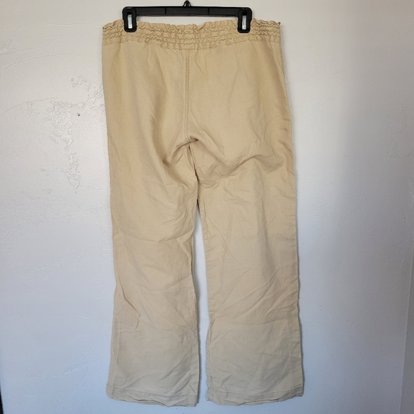 Roxy Large Tan Beige Khaki Linen Pants Lightweight Stretch Waist Casual Pockets - Picture 4 of 6